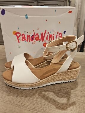 Pandaninjia White Espadrille Wedge Sandals little girl's size 2
